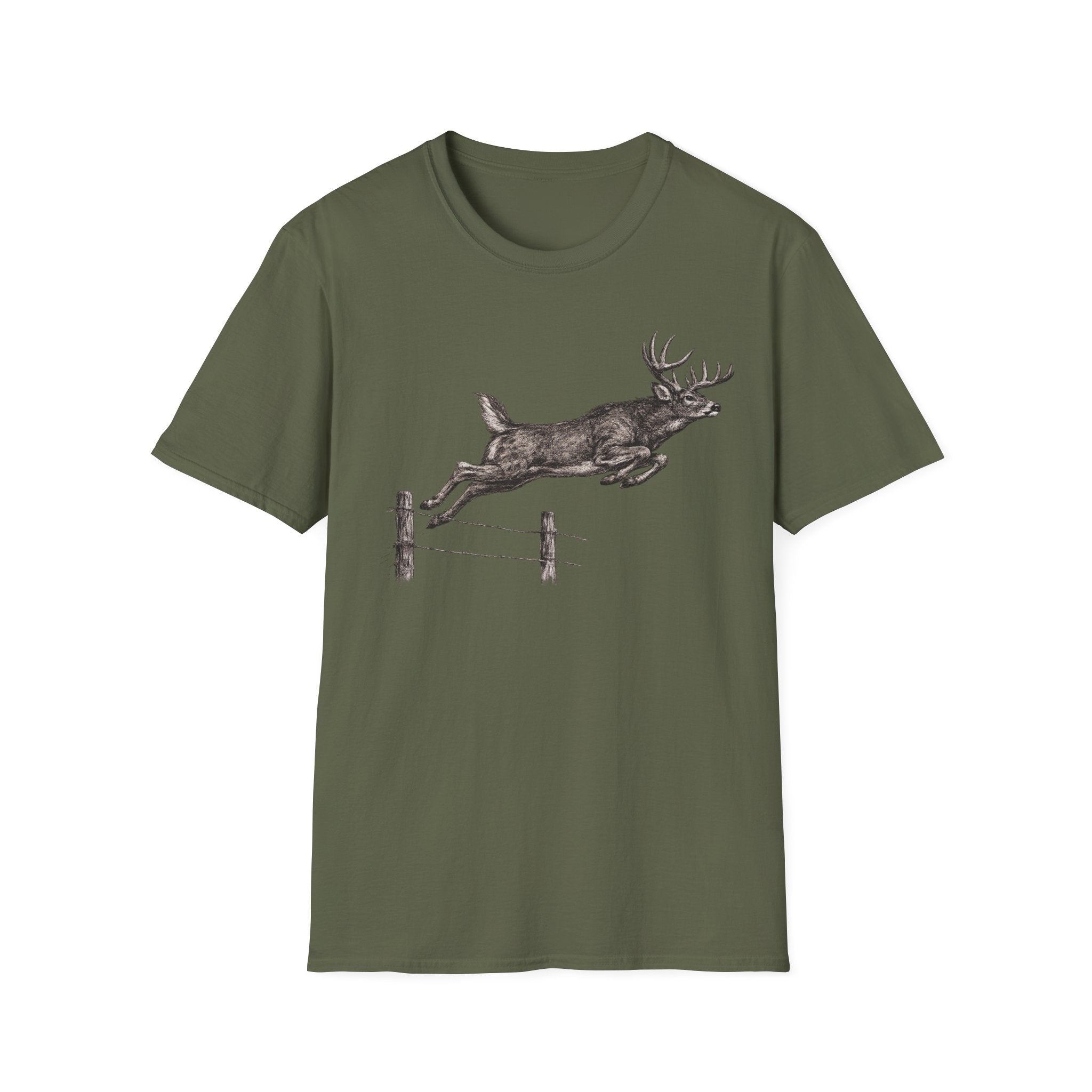Buck Jumping Fence Charcoal T‑Shirt
